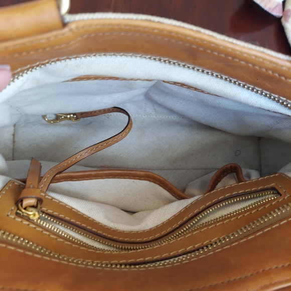 Michael Kors Classic Handbag Tan Leather & Beige Cloth - Picture 7 of 17